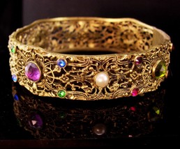ANtique signed napier jeweled bracelet intricate filigree bangle late 1800s  - £219.02 GBP