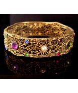 ANtique signed napier jeweled bracelet intricate filigree bangle late 18... - £219.82 GBP