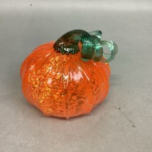 Glass Pumpkin Hand Blown Vibrant Mottled Orange w Flecks of Yellow &amp; Orange - $29.70