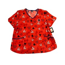 New Disney Womens Size 3XL Red White Blue Scrub Top Shirt Mickey Mouse M... - $14.84