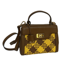 Michael Kors  Karson Mini Satchel Bag Woven Leather Brown Yellow Top Han... - £63.23 GBP