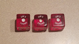 Set of Three (3) Red Laughlin &quot;Jim&#39;s Casino&quot; Red White Lucite Dice - £15.76 GBP