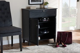 Theo Dark Gray Finished 4-Shelf Wood Shoe Storage Cabinet w/Drawer - $238.00