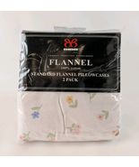 BIBB Home Flannel Pillowcases Set of 2 White Multicolor Flowers 20"x30" New - $18.99