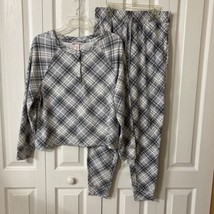 Victoria&#39;s Secret Thermal Long John Pajama Set Black White Plaid Stiped ... - $17.88