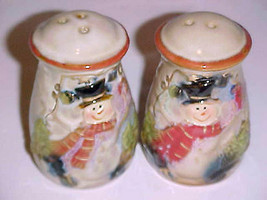 Salt &amp; Pepper Shakers Christmas Snowman Porcelain - £7.71 GBP