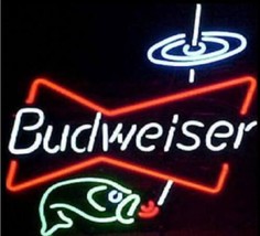 New Budweiser Fishing Get Hooked Beer Light Bar Pub Light Lamp Neon Sign 19&quot;x15&quot; - £118.71 GBP