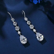 2Ct Pear Simulated Diamond Wedding Drop Dangle Earrings 14K White Gold Finish - £73.87 GBP