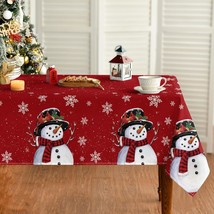 Christmas Tablecloth 6084 Inch, Snowman Red Washable Table Cover For Party Picni - $27.99