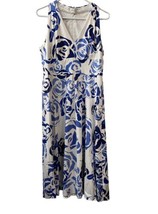 Talbots Petites Sleeveless Maxie Dress Womens Size 12P Blue White V Neck - £14.16 GBP