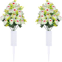 Artificial Cemetery Flowers, 2 Sets Memorial Flowers, Artificial Rose Bouquet Gr - £23.27 GBP