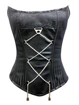 Black Brocade Lace Chain Gothic Steampunk Halloween Costume Overbust Corset - £55.93 GBP