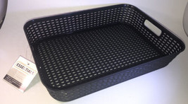 Storage Essentials Woven-Look Basket W Handles Black 10x14x2.5-in.-NEW-S... - £9.25 GBP