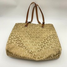 Michael Kors Signature MK Jacquard Tote Handbag Khaki Beige 13x15&quot; Flaws - $29.70