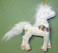 YOTTOY CLAIRE&#39;S UNICORN PLUSH 13&quot; STUFFED ANIMAL GOLD HORN FLOWERS FLUFF... - £11.05 GBP
