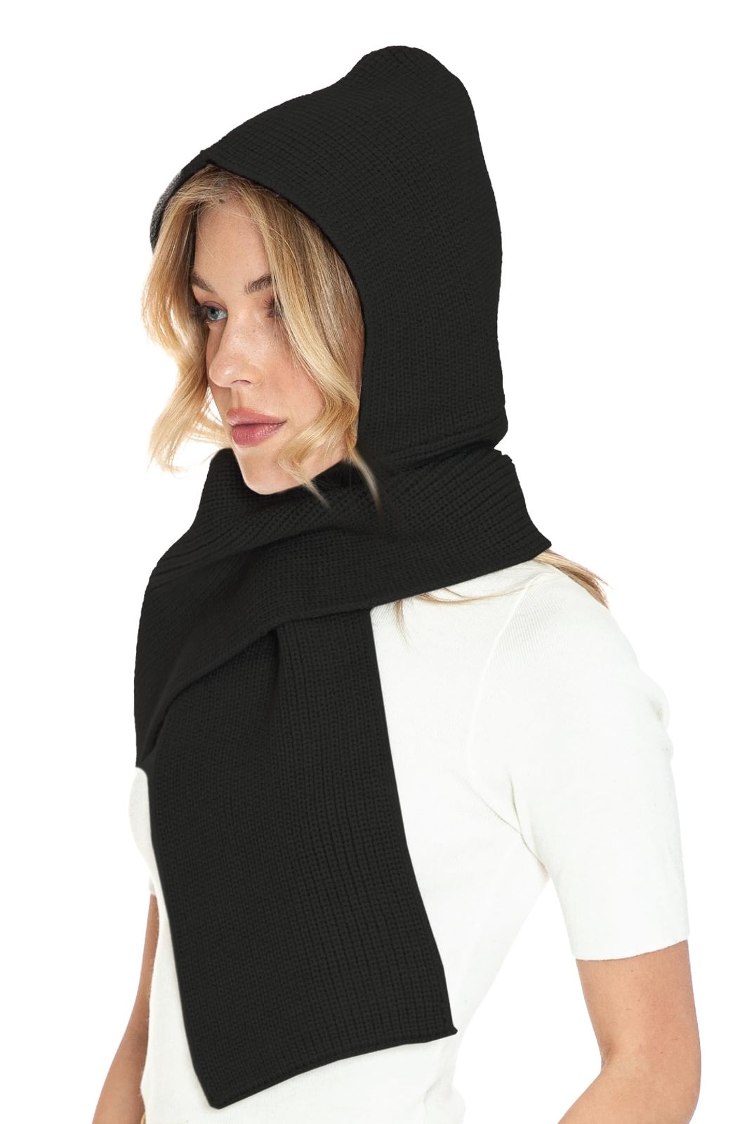 BASICO 5 Colors Knitted Hooded Scarf for Women Men Winter Balaclava - Cream Whi