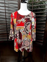 Ruby Rd. Women&#39;s Red Floral 3/4 Sleeve Blouse Stretch M NWT - £12.58 GBP