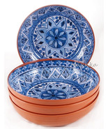 Tommy Bahama Spanish Blue Terracotta 8” Pasta Soup Bowls 100% Melamine Set of 4 - $35.97