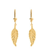 Solid 10k / 14k Yellow Gold Bohemia Boho Feather Leverback Drop Earrings... - £142.13 GBP+