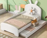 Twin Size Chenille Upholstered Platform Bed With Cartoon Ears Shaped Hea... - $387.99