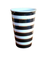 Large Ceramic 16 oz Cup Striped White Black Gold Dei - $29.25 CAD