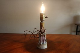 Vintage Boudoir Lamp Porcelain Victorian Colonial Lady Playing Instrument 10&quot; - $20.85