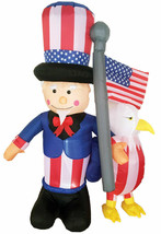  INFLATABLE AIRBLOWN UNCLE SAM &amp; EAGLE 6 FT LED Light Up Home Holiday Ya... - $84.99