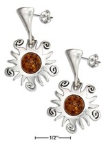 Sterling Silver Post Dangle Earrings with Sun and Baltic Amber - £93.39 GBP