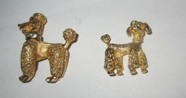 Vintage gold tone poodle pin rhinestone collar signed - £37.96 GBP