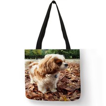 B10027 Reusable Shopping Bag Cute Charles Spaniel Dog Print Tote Handbags For Wo - £11.49 GBP