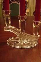 Art Deco ELEGANT Clear Glass PAIR OF Candlesticks, 3 lights  [GL16] - £19.47 GBP