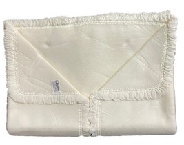 Vintage Quiltex Unisex White Baby Blanket Satin Trim Pastel Classic - £23.20 GBP