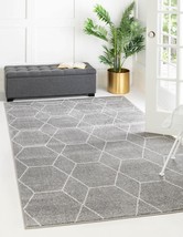 Geometric Unique Loom Trellis Frieze Collection Area Rug (4&#39;, Light Gray/Ivory). - $48.94