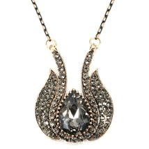 New Arrival Women Grey Crystal Necklace Antique Gold Big Water Drop Pendant Neck - £6.78 GBP