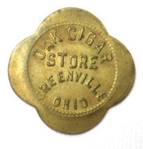 Greenville Ohio Oak Cigar Store 5¢ Scalloped Brass Trade Token Vintage RARE - £20.09 GBP