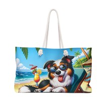 Personalised/Non-Personalised Weekender Bag, Summer Beach Dog, Border Collie, La - £38.99 GBP