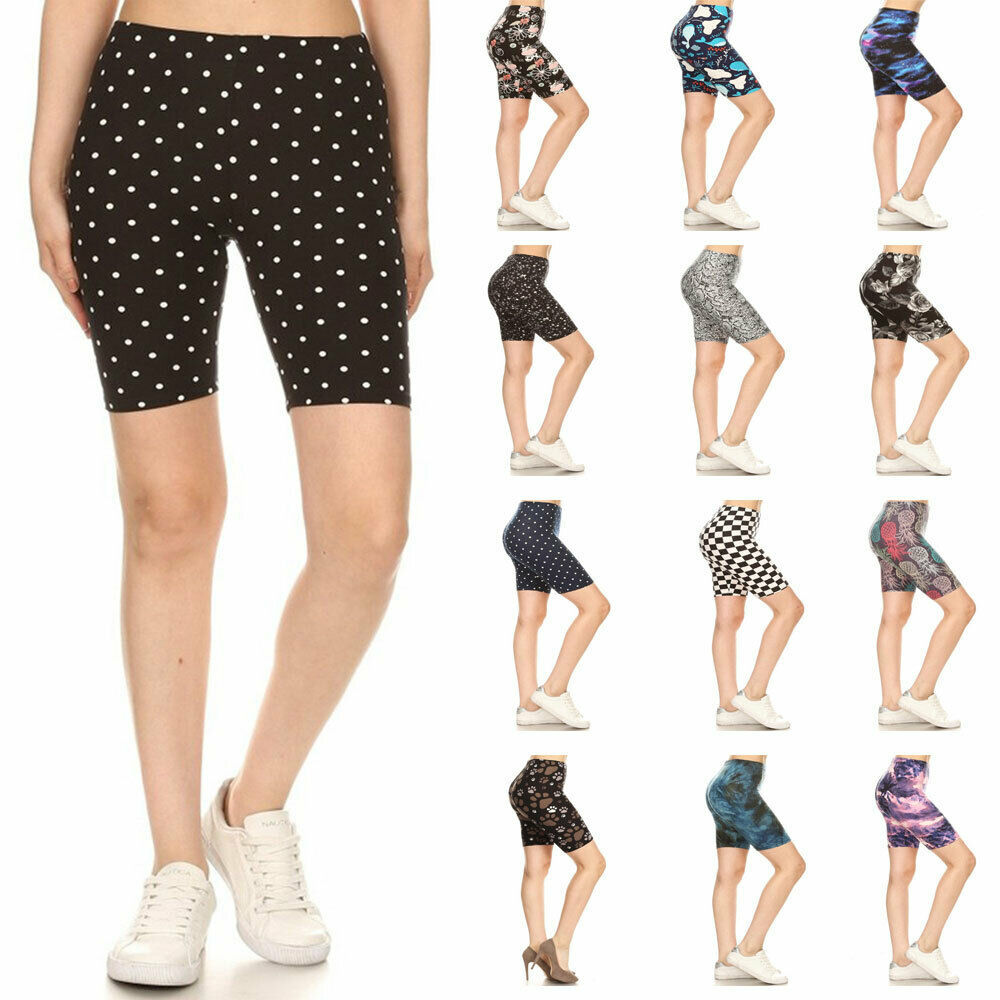 Womens Soft High Waist Printed Fashion Biker Shorts