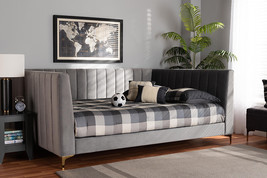 Mosa Light Gray Velvet Fabric Upholstered and Gold Finished Full Size Da... - $743.00