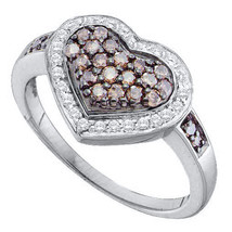 10k White Gold Round Brown Color Enhanced Diamond Framed Heart Cluster Ring - £399.67 GBP