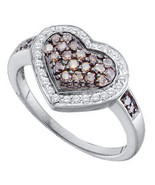10k White Gold Round Brown Color Enhanced Diamond Framed Heart Cluster Ring - €429,00 EUR