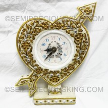 Natural Marble Cupid Arrow Clock 24K Gold Foil Handmade Office Decor Anniversary - £157.04 GBP