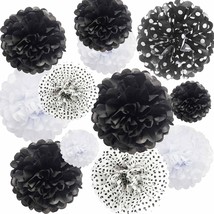 Black and White Tissue Paper Pom Poms Flowers Polka Dot Wall Hanging Par... - £17.48 GBP