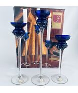 3 Romanian Crystal Cobalt Blue IRENE Single Light Candlestick Holders 8"... - $39.00