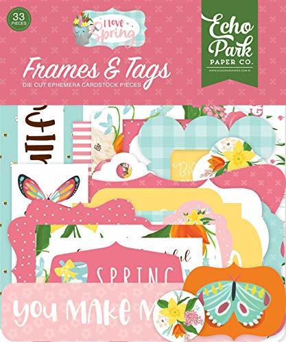 Echo Park Paper Company I Love Spring Frames & Tags ephemera, pink, teal, yellow - $6.99