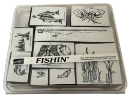 Stampin Up Rubber Stamp Foam Set Fishing Rod Fish 1996 Fathers Day Card Making - $19.99