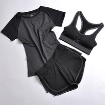 Color: Grey, Style: Shorts-XXL, Size: - Yoga clothes sports three-piece suit - $27.75