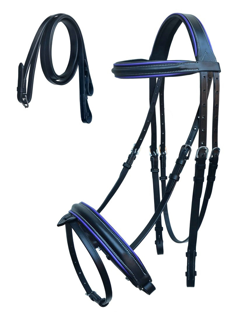Horse English All-Purpose Trail Black Leather Padded Bridle Reins Flash ... - $59.99