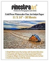 50 Sheets Of 11&quot; X 14&quot; Cold Press Watercolor Fine Art Inkjet Paper. - $174.94