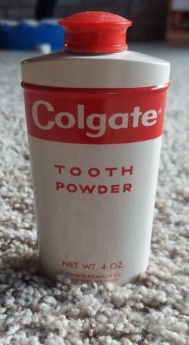 Vintage Colgate Tooth Powder Made In USA 4 OZ  Metal Tin 3/4 Full - £18.37 GBP