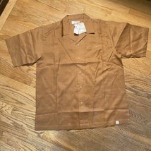 100% Linen Shirt Mens L Brown NWT Short Sleeve Button PJ Mark Y2K Relaxe... - $22.50